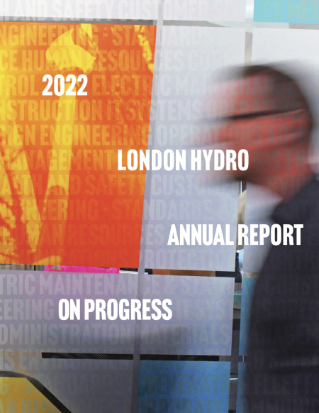 Title 2022 London Hydro Annual Report on Progress, with a blurred background of a man walking